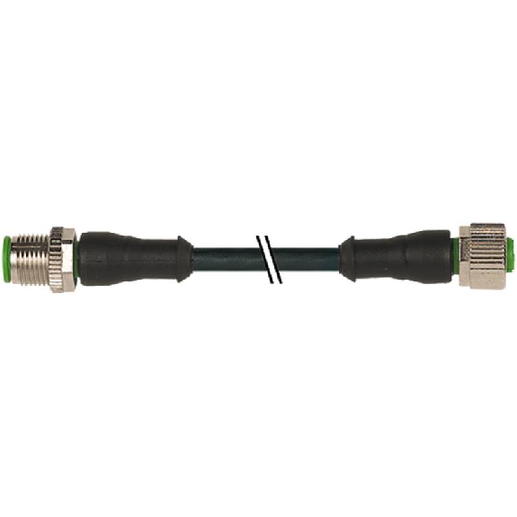 M12A Fem Droit 4p/M12A Mâle Droit 4p; PUR 4x0.34 Noir Robot Cpc 4m-Lire la description