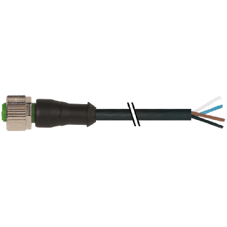 M12A Fem Droit 4p; Câble PUR/PVC 4x0.34 Noir 15m-Lire la description