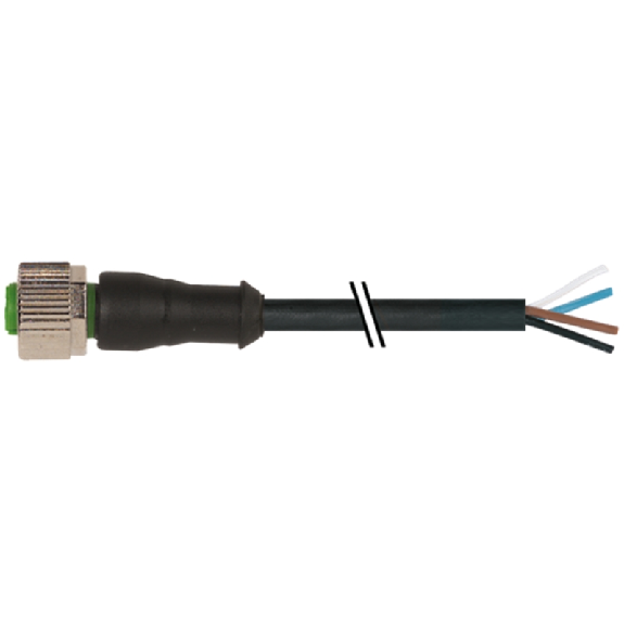 M12A Fem Droit 4p; Câble PUR/PVC 4x0.34 Noir 15m-Lire la description