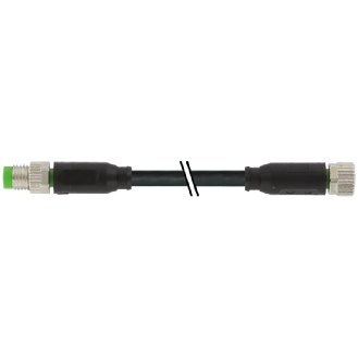 M08A Fem Droit 4p/M08A Mâle Droit 4p; PUR UL/CSA 4x0.25 Noir Cpc 1m-Lire la description