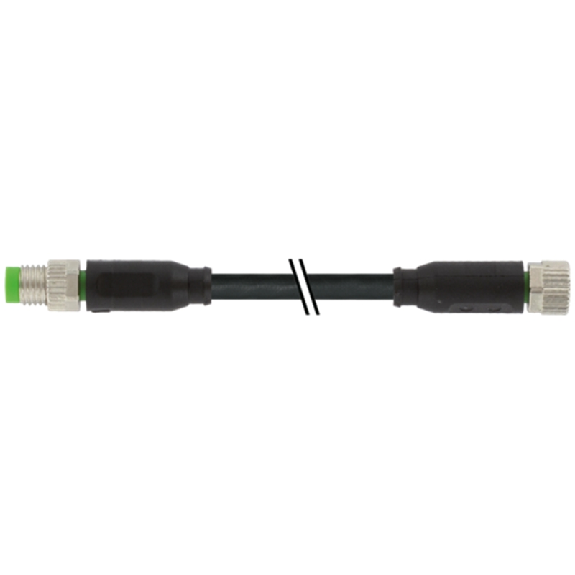 M08A Fem Droit 4p/M08A Mâle Droit 4p; PUR UL/CSA 4x0.25 Noir Cpc 1m-Lire la description