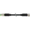 M08A Fem Droit 4p/M08A Mâle Droit 4p; PUR UL/CSA 4x0.25 Noir Cpc 1m