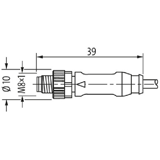 M08A Fem Droit 4p/M08A Mâle Droit 4p; PUR UL/CSA 4x0.25 Noir Cpc 1m-Lire la description