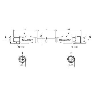 M12A Fem Droit 4p/M12A Mâle Droit 4p; Câble PVC 4x0.34 Gris Cpc 5m-Lire la description