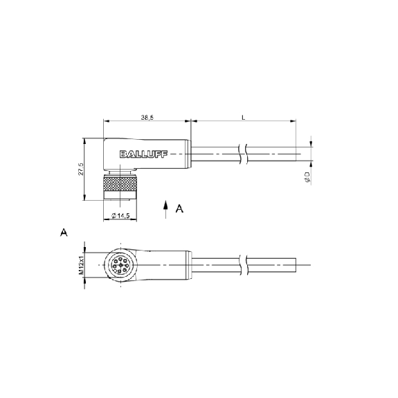 M12A Fem Coudé 8p; Câble PUR Blindé 8x0.25 Noir Cpc 30m (30V)-Lire la description