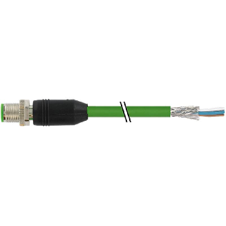 M12D Mâle Droit 4p; Câble PUR (UL/CSA) Blindé 2x2x0.34 Vert Ethernet-Lire la description