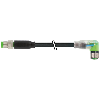 M08A Fem Coudé 3p LED/M08A Mâle Droit 3p; PVC UL/CSA 3x0.25 Noir 1m