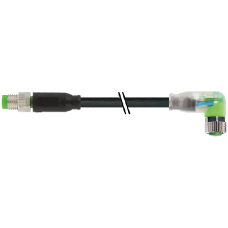 M08A Fem Coudé 3p LED/M08A Mâle Droit 3p; PVC UL/CSA 3x0.25 Noir 1m-Lire la description