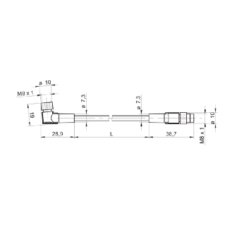 M08A Fem Coudé 3p/M08A Mâle Droit 3p; PUR 3x0.25 Gris-Noir Cpc 0.6m-Lire la description