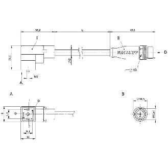 M12 Mâle Droit/EV Forme A 18mm 24VAC/DC+DIODE PUR 4x0,75 Noir 5m-Lire la description
