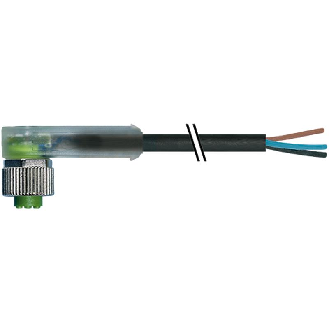 M12A Fem Coudé 4p LED; Câble PVC 4x0.34 Noir 20m-Lire la description