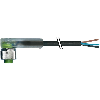 M12A Fem Coudé 4p LED; Câble PVC 4x0.34 Noir 20m
