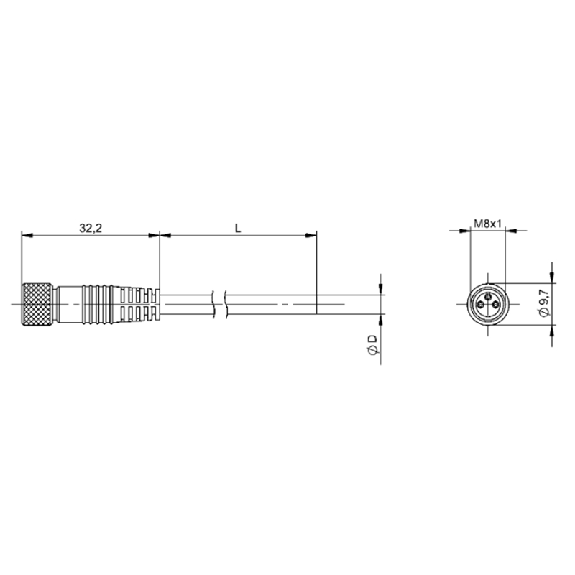 M08A Fem Droit 3p; Câble PUR Blindé Noir 3x0.34 Cpc 10m (60V)-Lire la description