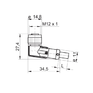 M12A Fem Coudé 3p; Câble PUR 3x0.34 Noir 5m-Lire la description