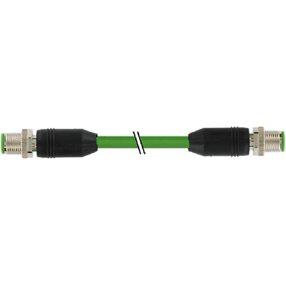 M12 Mâle 0°/M12 Mâle 0°; PUR Blindé 2x2x0.34 Vert Ethernet 3m-Lire la description