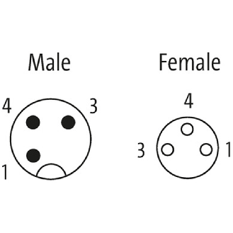 M08A Fem Coudé 3p/M12A Mâle Droit 3p; PUR 3x0,25 Noir 1m-Lire la description