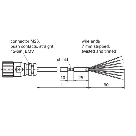 M23 Fem Droit 12p (anti-horaire); Câble PVC (UL/CSA) Blindé 1m-Lire la description