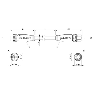 M12A Fem Droit 5p/M12A Mâle Droit 4p; Câble PVC 4x0.34 Gris Cpc 0.3m-Lire la description