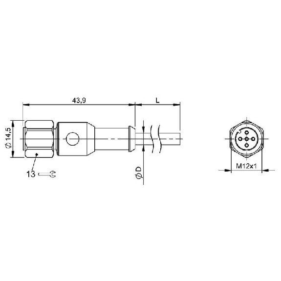 M12A Fem Droit 5p Inox WD; Câble PUR 4x0.34 Gris Cpc 5m (250V)-Lire la description
