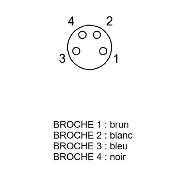 M08A Fem Coudé 4p; Câble PVC Blindé 4x0.34 Gris Cpc 5m (60V)-Lire la description
