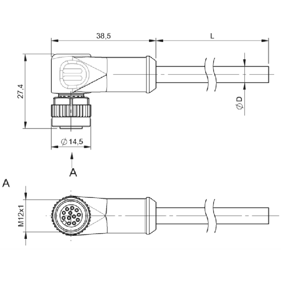 M12A Fem Coudé 12p; Câble PUR 12x0.25 Noir Cpc 5m (30V) M12A Fem Coudé 12p; Câble PUR 12x0.25 Noir Cpc 5m (30V)-Lire la description