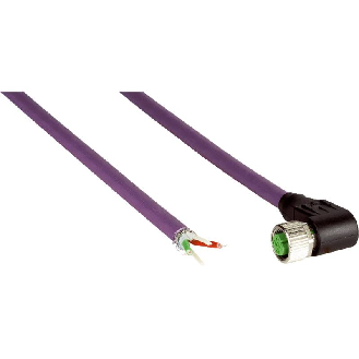 M12 Fem Coudé 5p; Câble PUR 2x0,34 Violet Cpc 10m Blindé-Lire la description