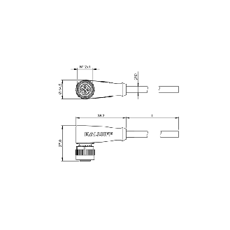 M12A Fem Coudé 3p LED PNP NO; Câble PVC 3x0.34 Gris Cpc 3m (30Vdc)-Lire la description