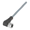 M12A Fem Coudé 3p LED PNP NO; Câble PVC 3x0.34 Gris Cpc 3m (30Vdc)