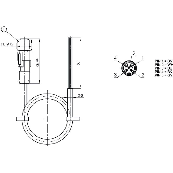M12A Fem 5p; Câble PUR 5x0.34 30m-Lire la description
