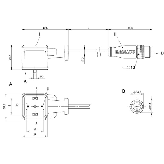M12 Mâle Droit 3p/EV Forme A 18mm 24V LED+ATP Câble PUR Noir 5m-Lire la description