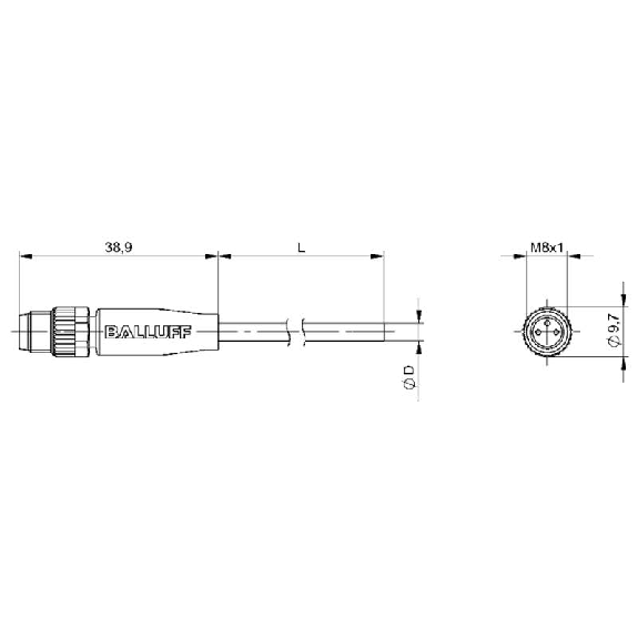 M08A Mâle Droit 3p; Câble PUR 3x0.34 Noir Cpc 10m (60V)-Lire la description