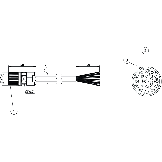 M23 Fem Droit 19p; Câble PUR 16x0,5+3x1 Noir 8m-Lire la description