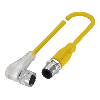 M12A Fem Coudé 4p LED/M12 Mâle Droit 4p; PUR 4x22AWG Jaune Cpc 1m