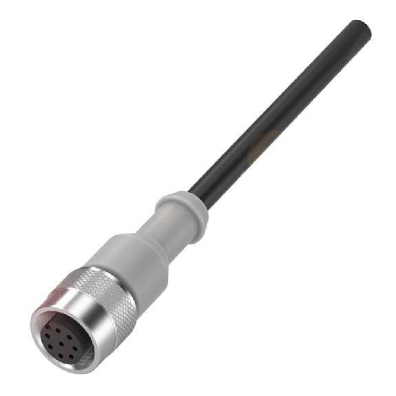 M12A Fem Coudé 8p; Câble PUR Blindé 8x0.25 Noir Cpc 2m (30V)-Lire la description