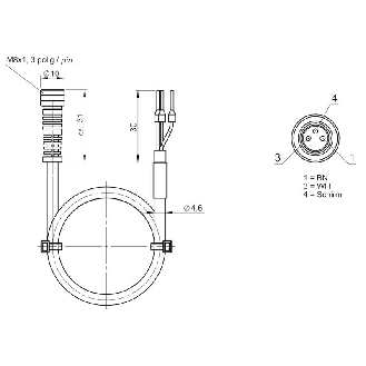 M08A Fem Droit 3p; Câble PVC 2x0,25 50m-Lire la description
