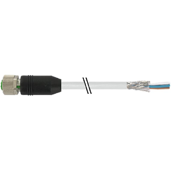 M12A Fem Droit 8p; Câble PUR (UL/CSA) Blindé 8x0.25 Gris 20m-Lire la description