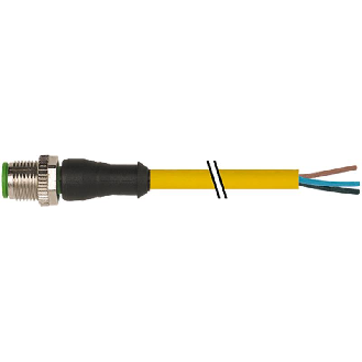 M12A Mâle Droit 5p; Câble PVC UL/CSA 5×0.34 Jaune 10m-Lire la description