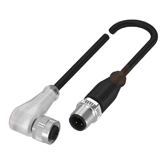 M12 Fem Coudé 5p/M12 Mâle Droit 3p Câble PUR 3x0.34 Noir Cpc 1m-Lire la description