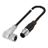 M12 Fem Coudé 5p/M12 Mâle Droit 3p Câble PUR 3x0.34 Noir Cpc 1m