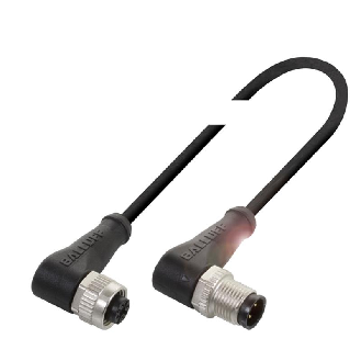 M12A Fem Coudé 5p/M12A Mâle Coudé 3p; Câble PUR 3x0.34 Noir Cpc 5m-Lire la description
