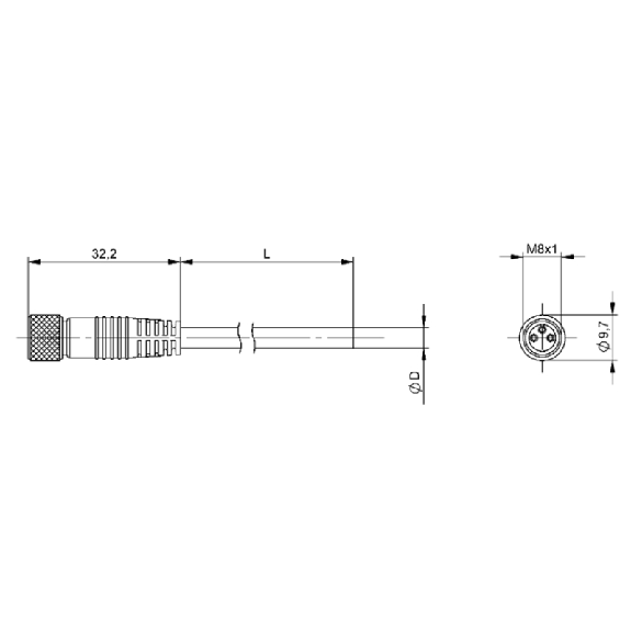 M08A Fem Droit 3p; Câble PVC Blindé 3x0.34 Gris 5m (60V)-Lire la description
