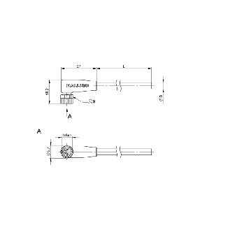 M08A Fem Coudé 4p LED PNP NO/NF; Câble PVC 4x0.34 Gris Cpc 10m-Lire la description