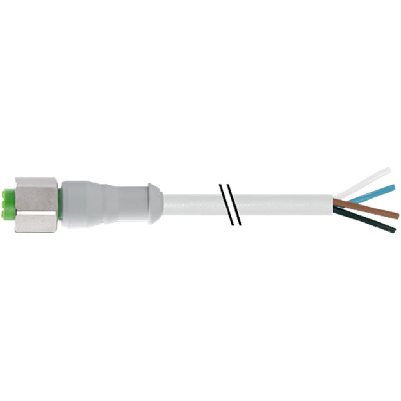 M12A Fem Droit 4p Inox V4A F&B; Câble PVC 4x0,34 Gris 10m-Lire la description