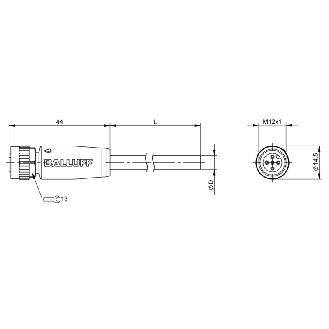 M12A Fem Droit 5p; Câble PUR 4x0.75 Noir 20m (250V)-Lire la description
