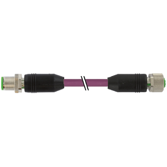 M12B Fem 0°/M12B Mâle 0° 4p; PUR Blindé 2x0.25+2x0.34 Violet Cpc 7m-Lire la description