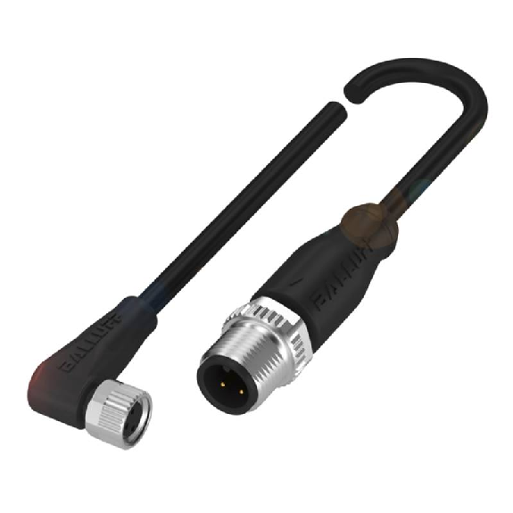 M08 Fem Coudé 3p/M12 Mâle Droit 3p; PUR 3x3.34 Noir Cpc 0.5m-Lire la description