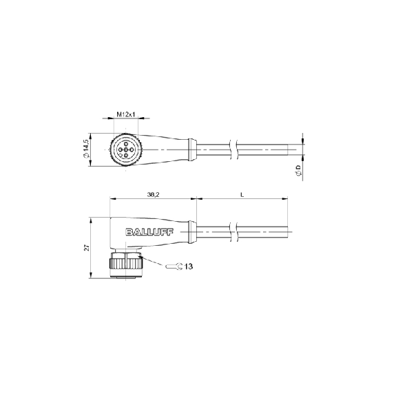M12A Fem Coudé 5p; Câble PVC 5x0.34 Gris Cpc 20m-Lire la description