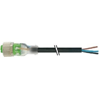 M12A Fem Droit 3p LED PNP; Câble PUR 3x0.34 Noir Cpc 3m-Lire la description