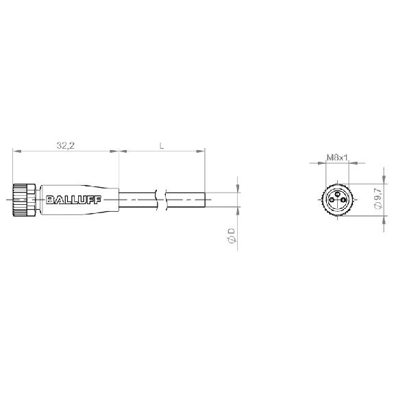 M08A Fem Droit 3p; Câble PUR 3x0.34 Noir Cpc 15m (60V)-Lire la description