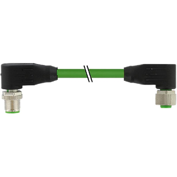 M12 Fem 90°/M12 Mâle 90°; Cube67; PUR Blindé 4x0.5+2x0.25 Vert 0.3m-Lire la description